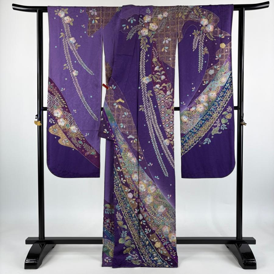 振袖 身丈171cm 裄丈67.5cm 正絹 逸品 【中古】 振袖 身丈171cm 裄丈67cm M 袷 辻が花 熨斗 金彩 ぼかし 紫 正絹 逸品