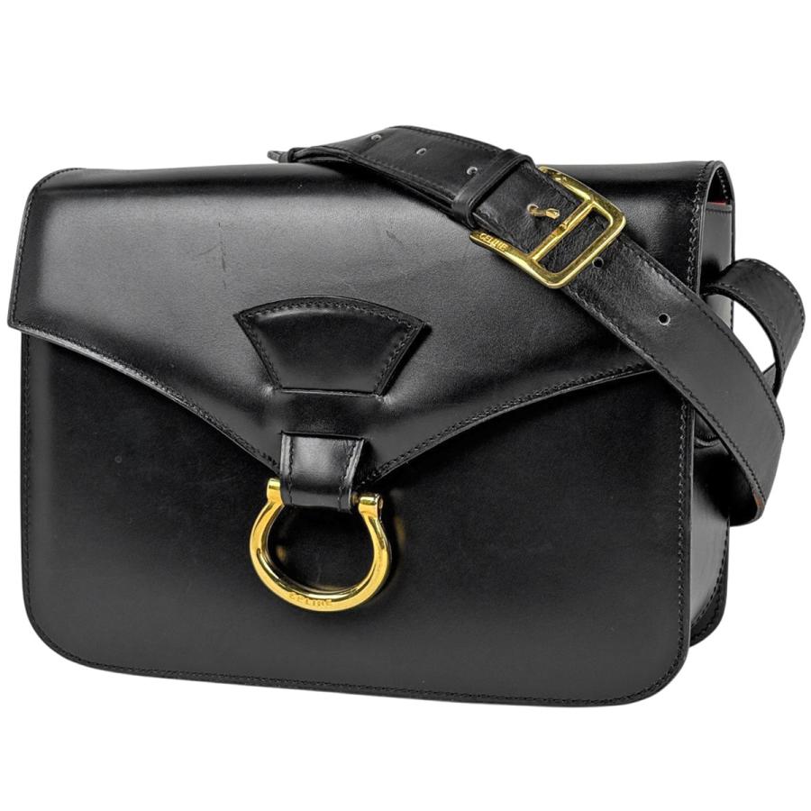 CELINE（セリーヌ） ロゴ ショルダーバッグ レザー ブラック