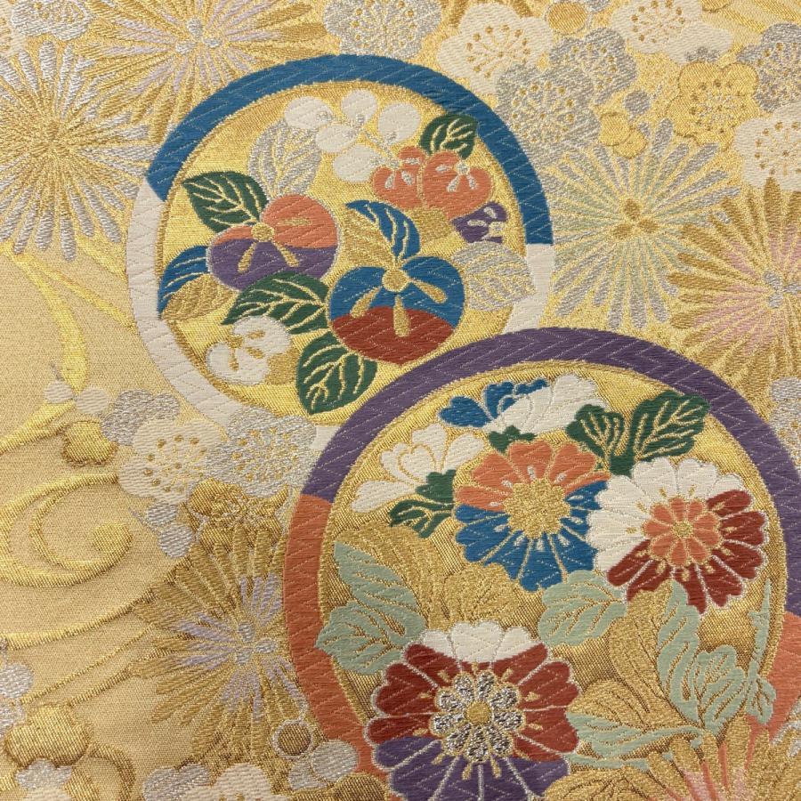 美品 振袖 身丈167.5cm 裄丈67cm M 袷 袋帯フルセット 蝶 草花 金糸 金彩 茜色 正絹 秀品 中古_7