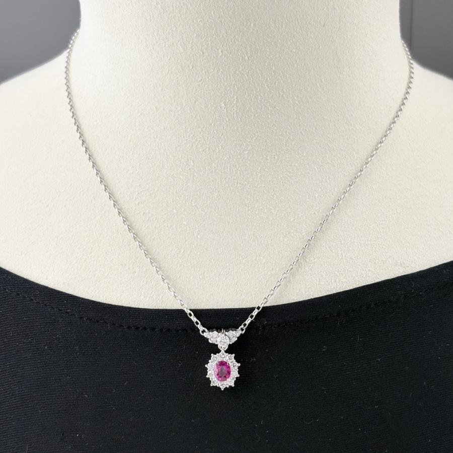 ルビー デザインネックレス プラチナ ペンダント メレダイヤ ネックレス Pt850 ルビー ダイヤモンド レディース 中古_3