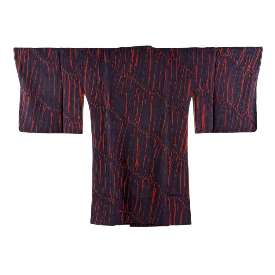 美品 道行 身丈95.5cm 裄丈66.5cm M 藤娘 和装コート 角衿 幾何学 絞り 