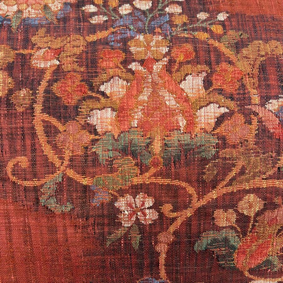 袋帯 名品 渡文 落款あり 関西仕立て 草花 金糸 赤 お太鼓柄 正絹 中古 
