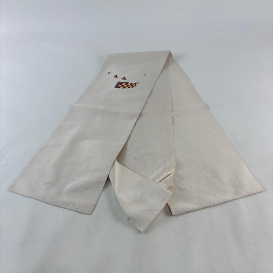 美品 名古屋帯 秀品 八寸名古屋帯 松葉仕立て 市松 幾何学模様 