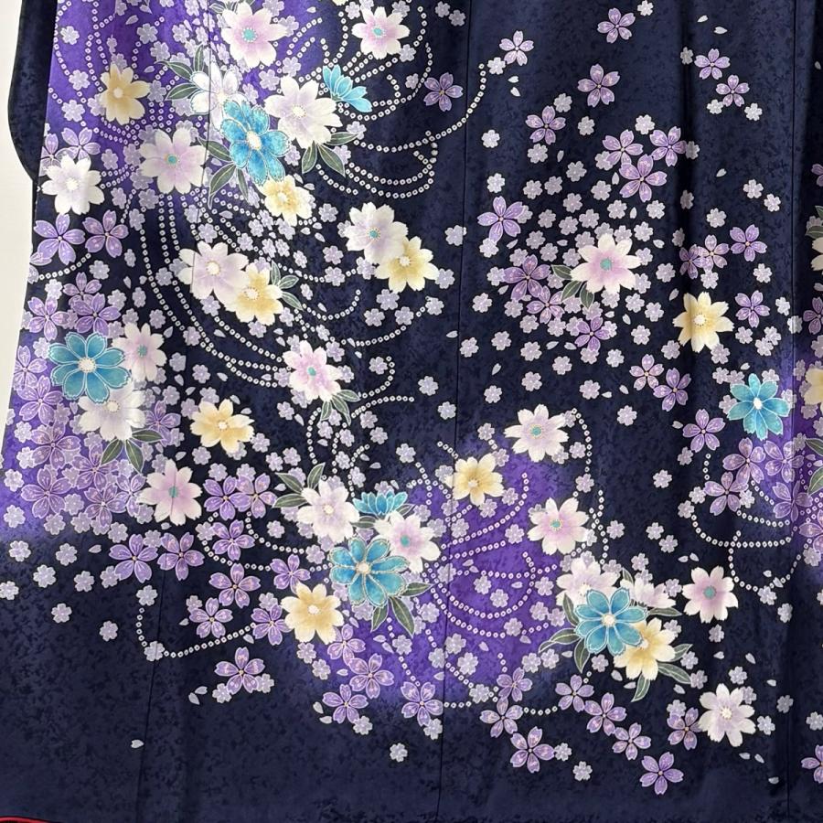 美品 振袖 身丈171cm 裄丈72cm L 袷 袋帯フルセット 草花 桜 箔 金彩 