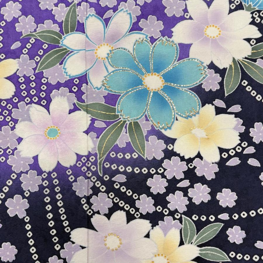 美品 振袖 身丈171cm 裄丈72cm L 袷 袋帯フルセット 草花 桜 箔 金彩 