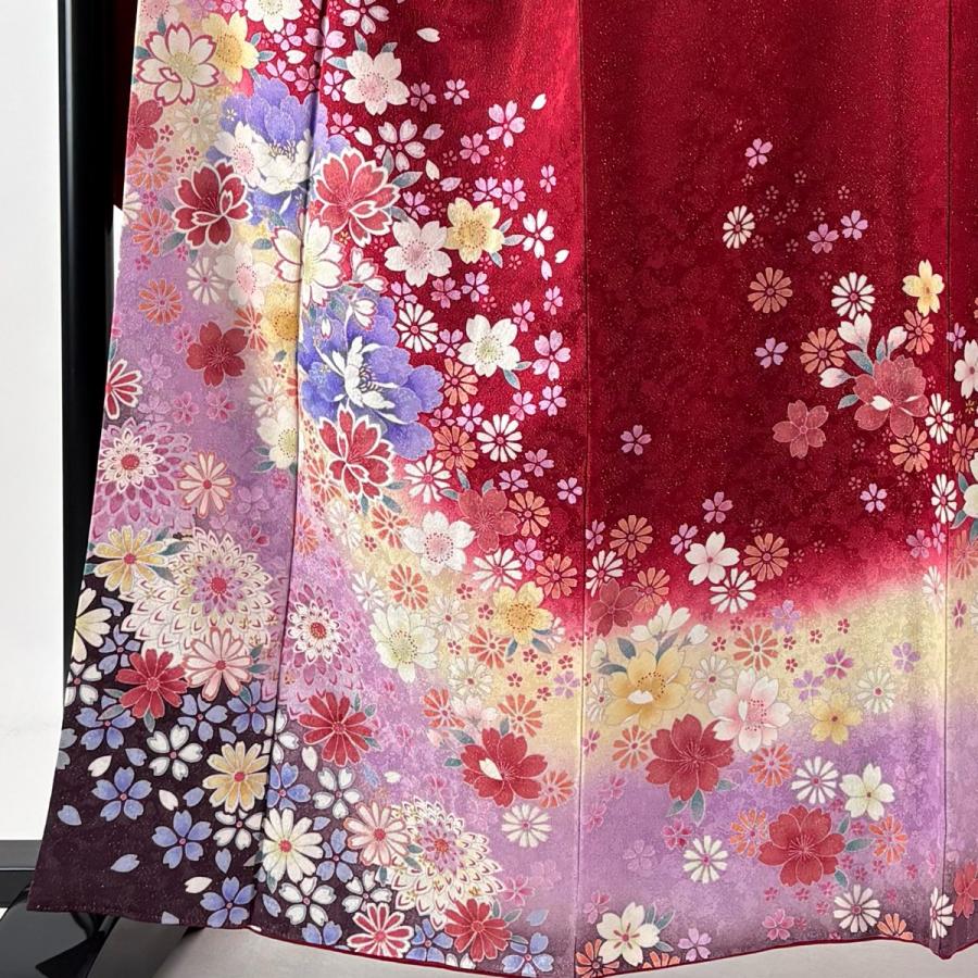 美品 振袖 身丈161.5cm 裄丈68cm L 袷 袋帯フルセット 草花 桜 金通し 
