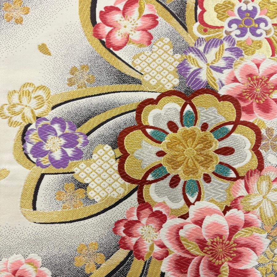 美品 振袖 身丈161.5cm 裄丈68cm L 袷 袋帯フルセット 草花 桜 金通し 