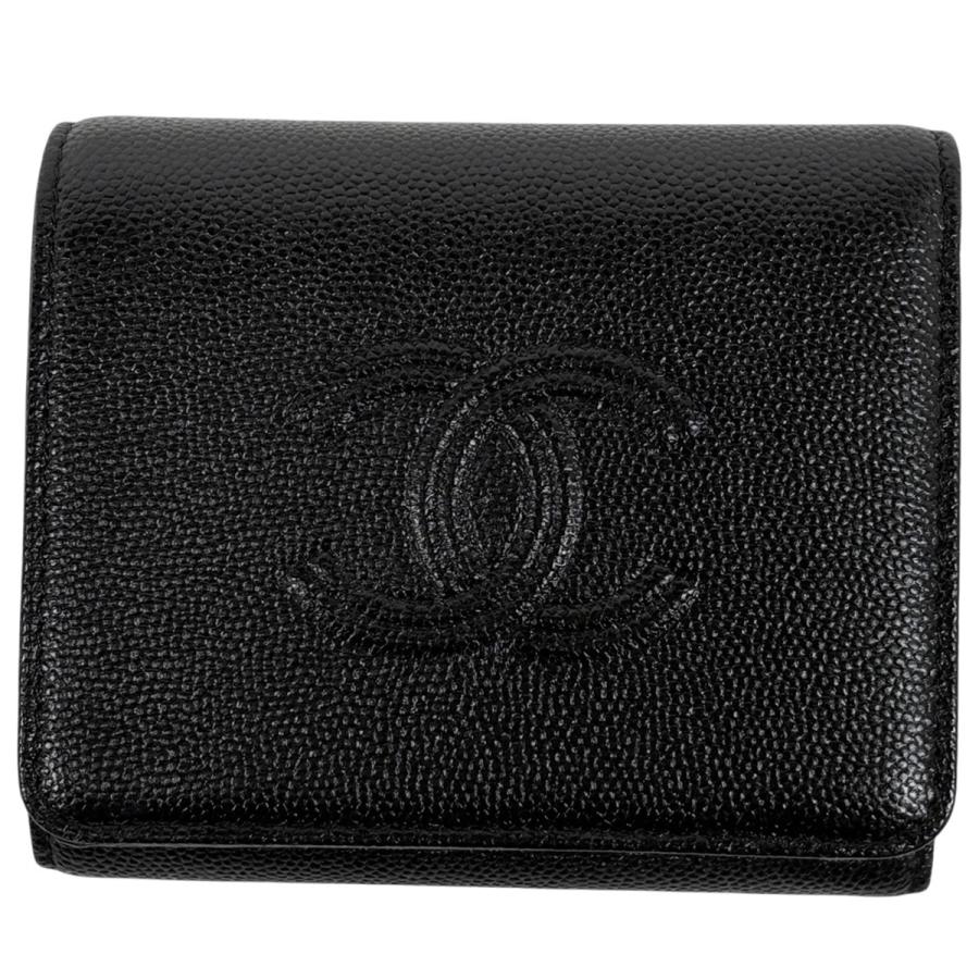 CHANEL（シャネル） ココマーク 三つ折り財布 キャビアスキン ブラック