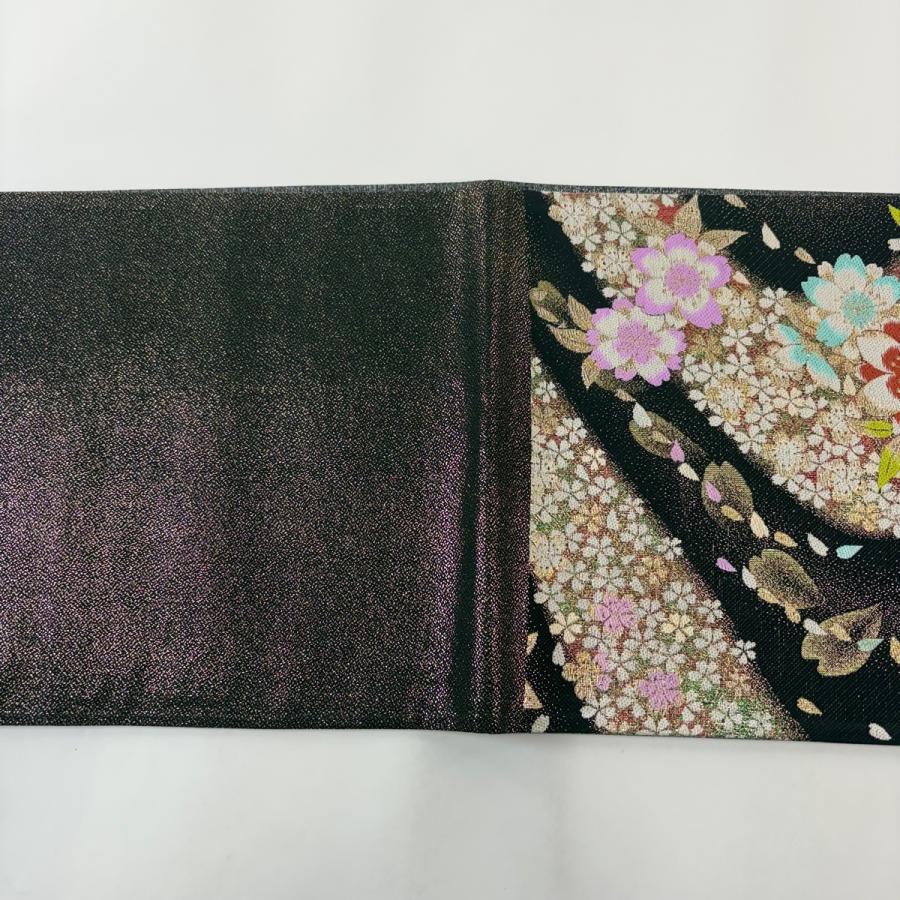 黒地振袖（正絹）・六通袋帯（正絹）二点【美品】 美品 袋帯 秀品 振袖向き 桜 流水 金糸 箔 黒 六通 正絹 中古