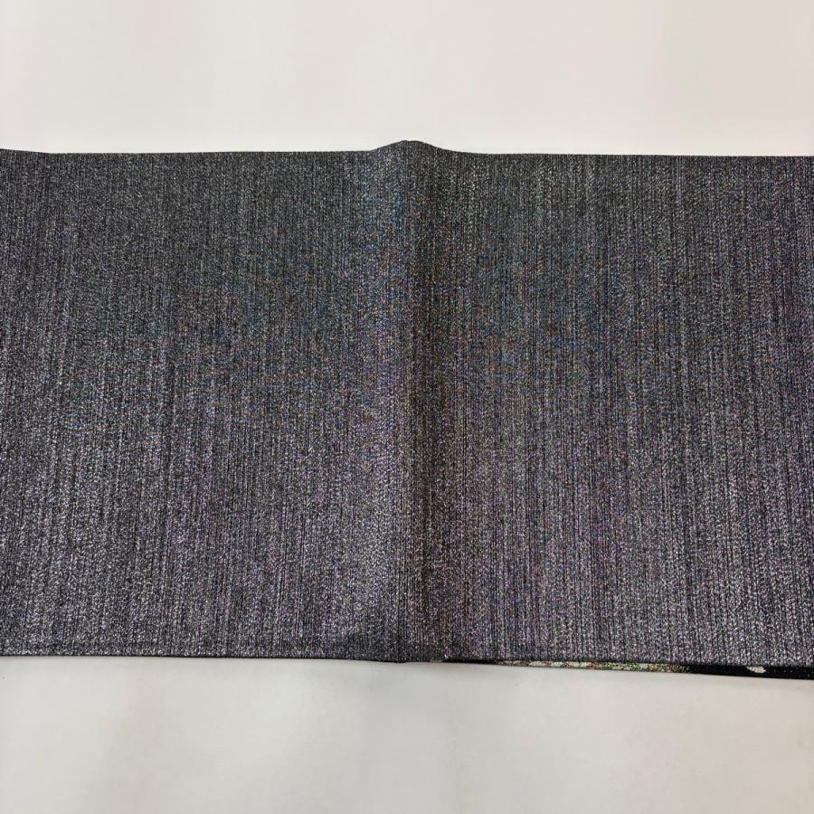 美品 袋帯 秀品 振袖向き 桜 流水 金糸 箔 黒 六通 正絹 中古