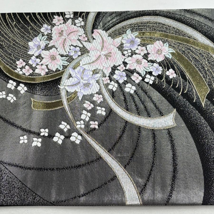 袋帯 秀品 草花 唐織 箔 銀色 六通 正絹 中古 : リユースセレクト 