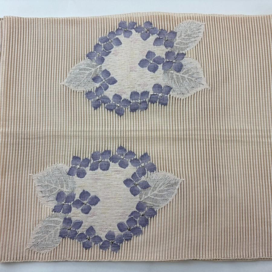 専用帯7876 ○高級 正絹 夏帯 名古屋帯 紫陽花 美品 名古屋帯 秀品 夏帯 紫陽花 銀糸 ベージュ 正絹 中古 : リユース