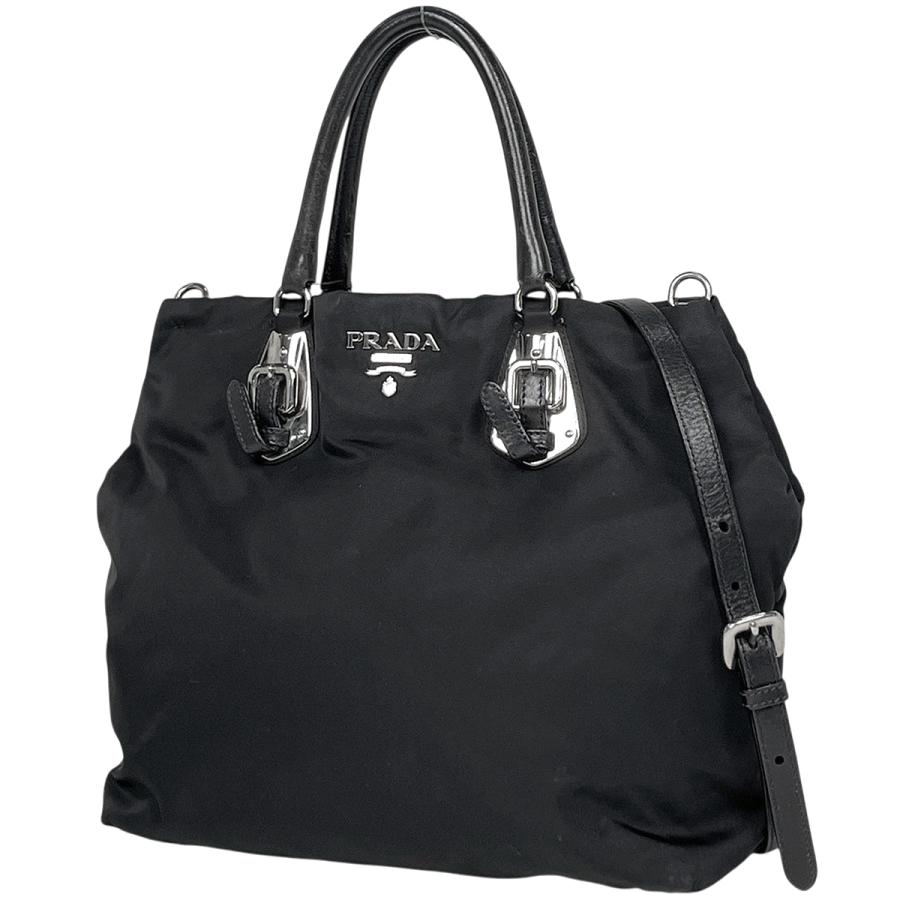 【PRADA】2wayバッグ　ハンドバッグ　ロゴ金具　ナイロン　ブラック PRADA（プラダ） ロゴ ハンドバッグ 2WAY ナイロン ネロ(ブラック
