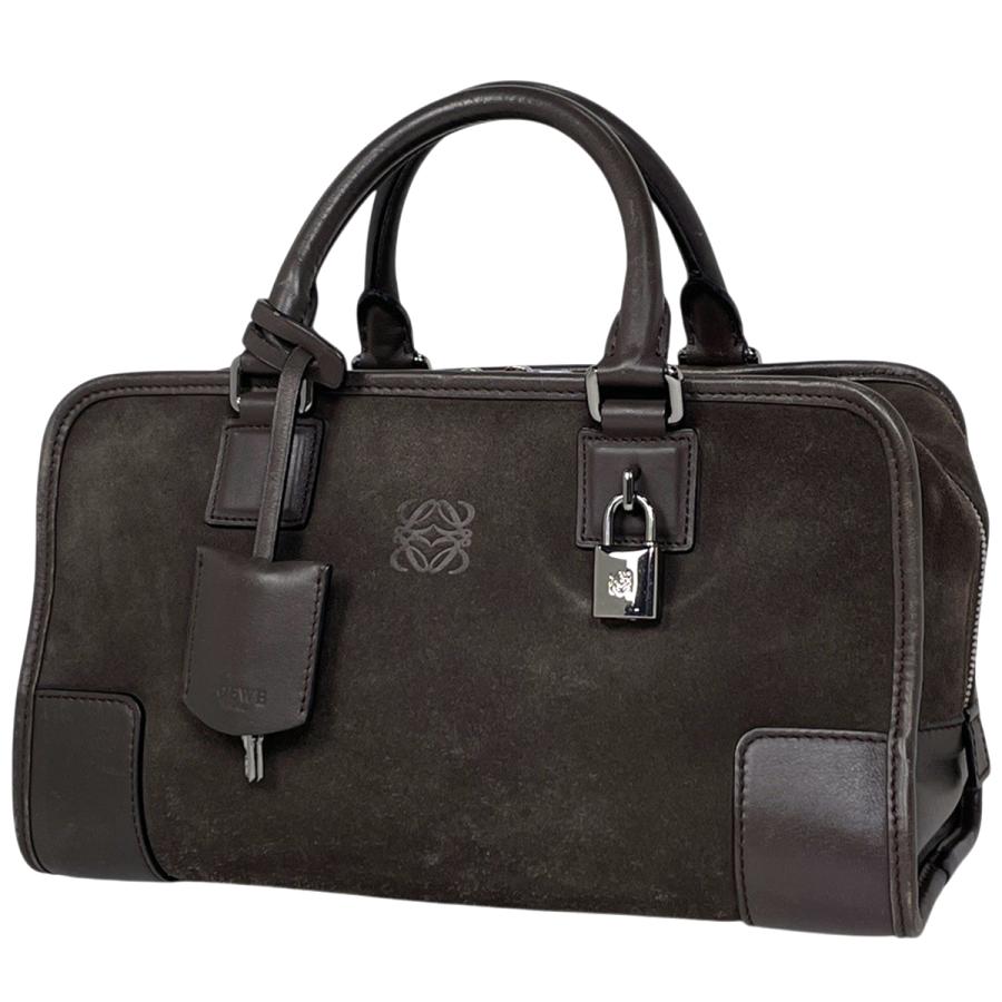 美品 LOEWE ロエベ アマソナ 28 スエード ハンドバッグ アナグラム 黒 LOEWE（ロエベ） アマソナ28 アナグラム ロゴ スエード ブラウン