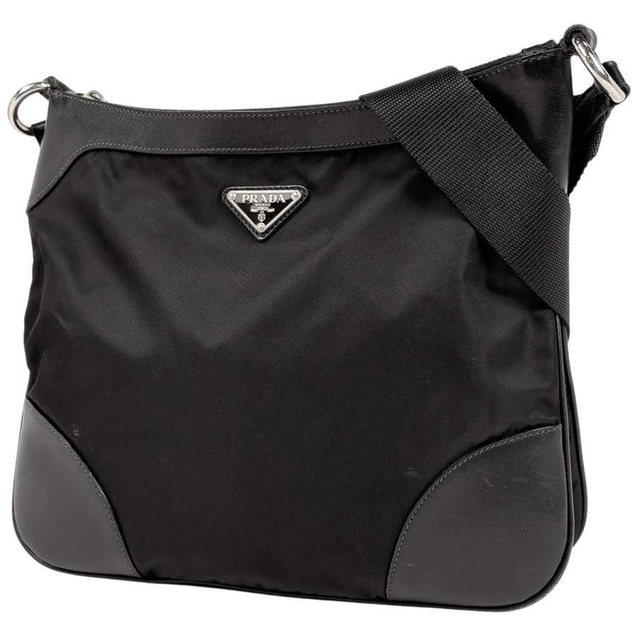 『美品』PRADA(プラダ)ショルダーバッグ ナイロン ロゴプレート PRADA（プラダ） ロゴプレート ショルダーバッグ ナイロン ブラック