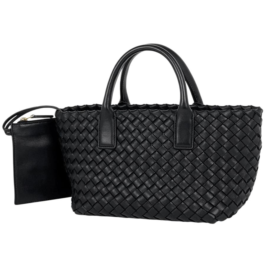 ＊USED＊ボッテガヴェネタ イントレチャート レザー ハンドバッグ 黒 ボッテガヴェネタ BOTTEGAVENETA イントレチャート トートバッグ