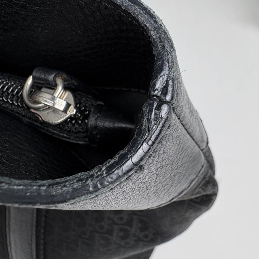 クリスチャンディオール Christian Dior ストリートシック ハンドバッグ ロゴ トロッター柄 キャンバス ブラック レディース 中古