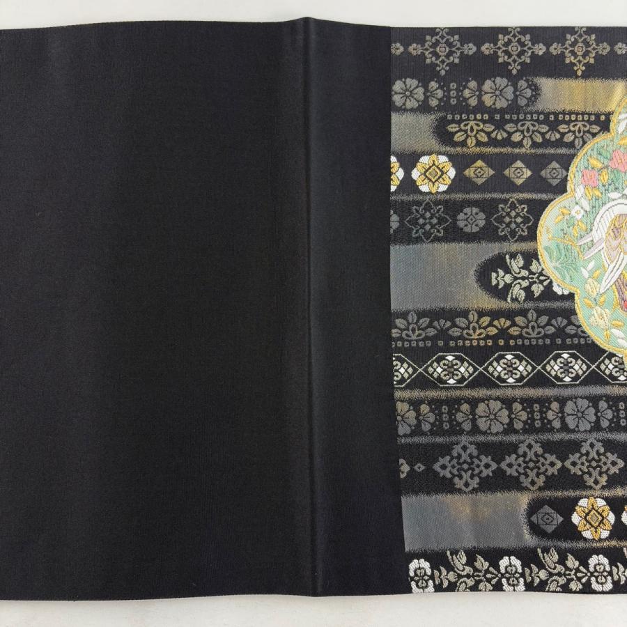 美品 袋帯 秀品 華文 孔雀 金糸 箔 黒 六通 正絹 中古 : リユース