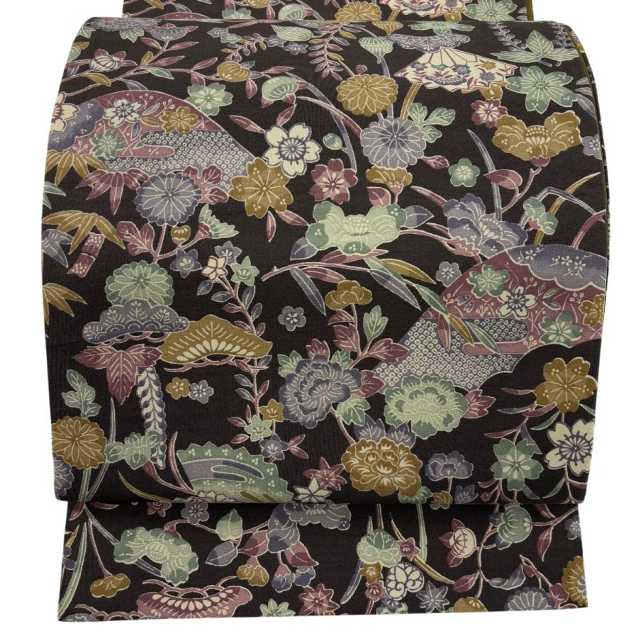 美品 袋帯 秀品 ますいわ屋 山 松竹梅 焦茶色 全通 正絹 中古 