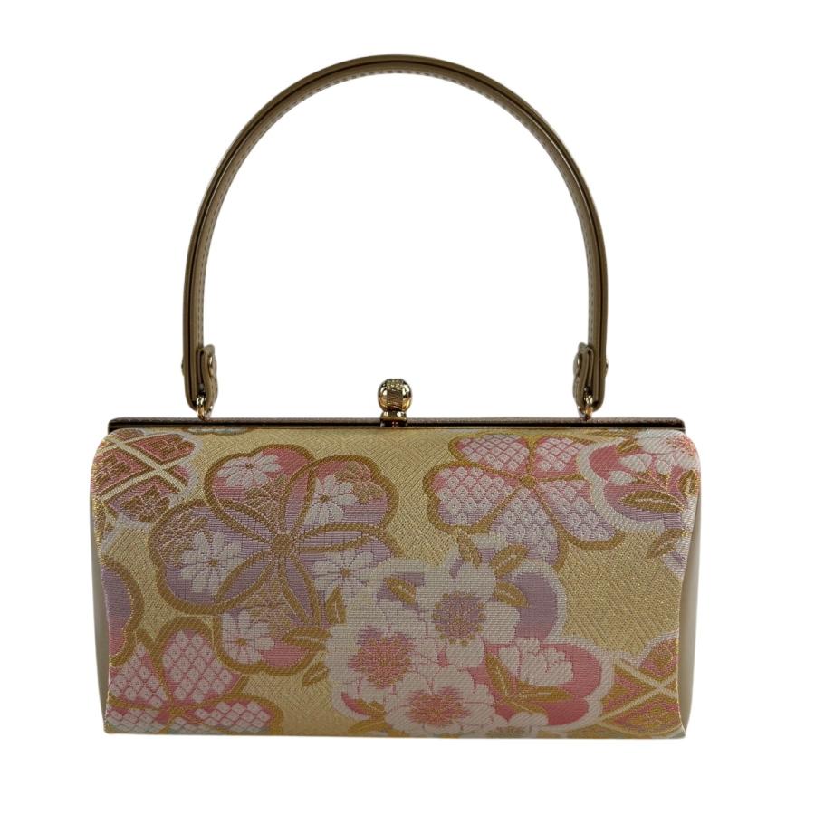 【美品＊】桜の和装バッグ　白　金 美品 和装バッグ 優品 フォーマル 桜 疋田 金糸 ラメ糸 薄黄 正絹 和装