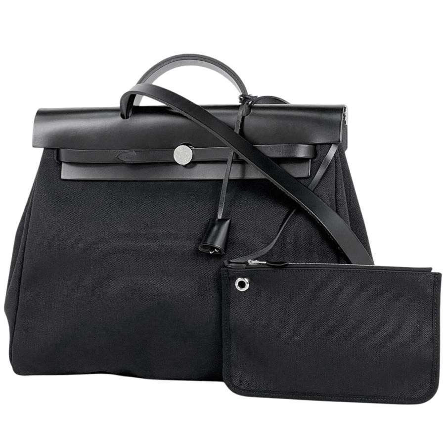 ゴ*エ様 HERMES エルメス エールバッグMM トワルオフィシエ ブラック HERMES（エルメス） エールバッグ ジップMM 2WAY ハンドバッグ トワル