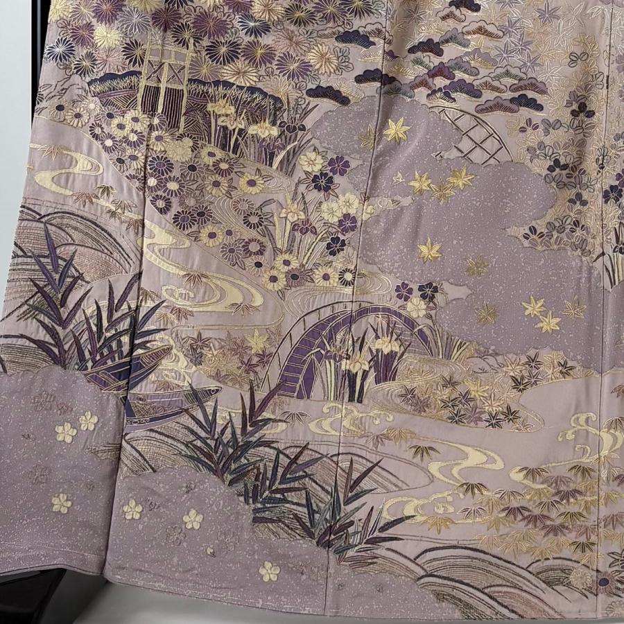 訪問着 身丈167cm 裄丈68cm L 袷 京屋林蔵 落款あり 草花 船 刺繍 金 