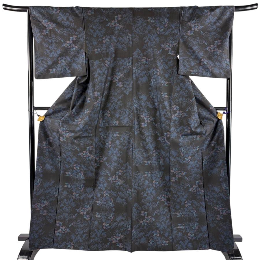 紬 身丈167.5cm 裄丈66.5cm 正絹 秀品 【中古】 紬 身丈167cm 裄丈66.5cm M 袷 樹木 黒 正絹 秀品 中古 : リユース
