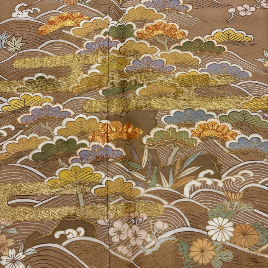 色留袖 身丈162cm 裄丈66.5cm M 袷 千總 落款あり 松竹梅 波 金糸 金彩 