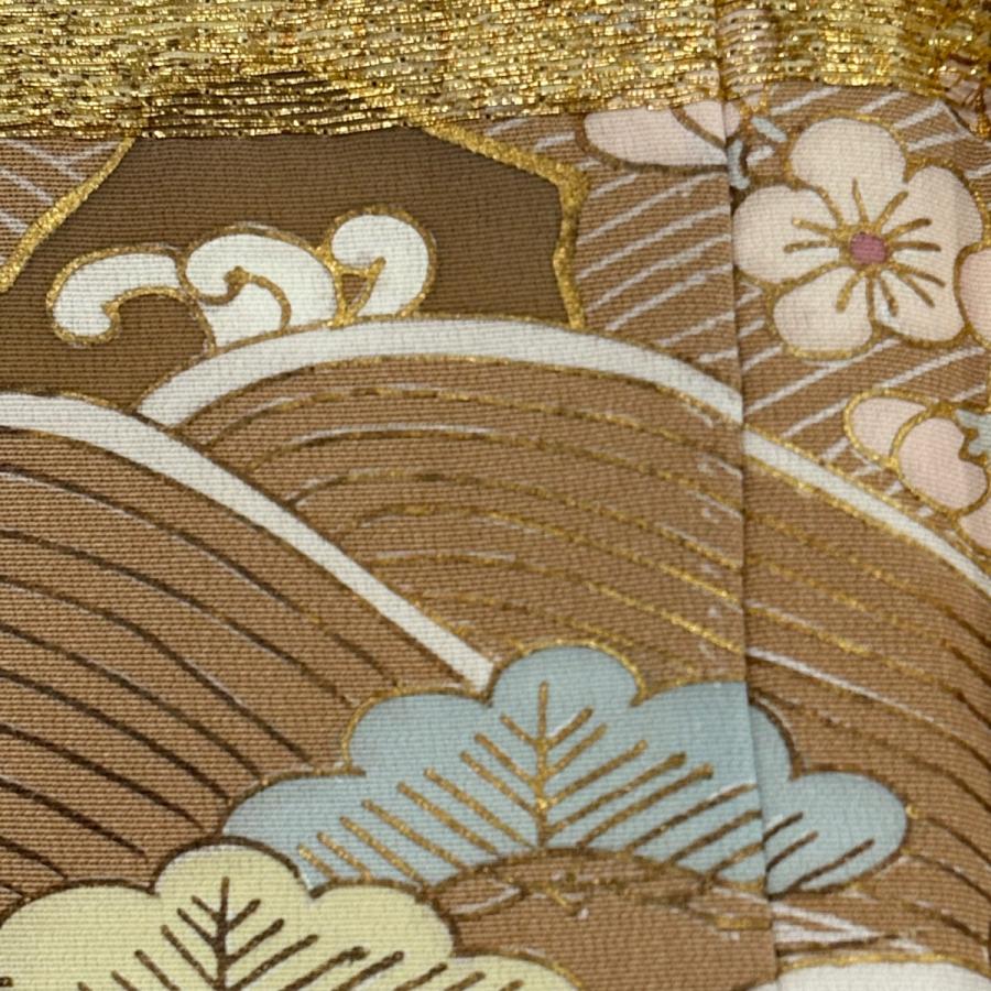 色留袖 身丈162cm 裄丈66.5cm M 袷 千總 落款あり 松竹梅 波 金糸 金彩 