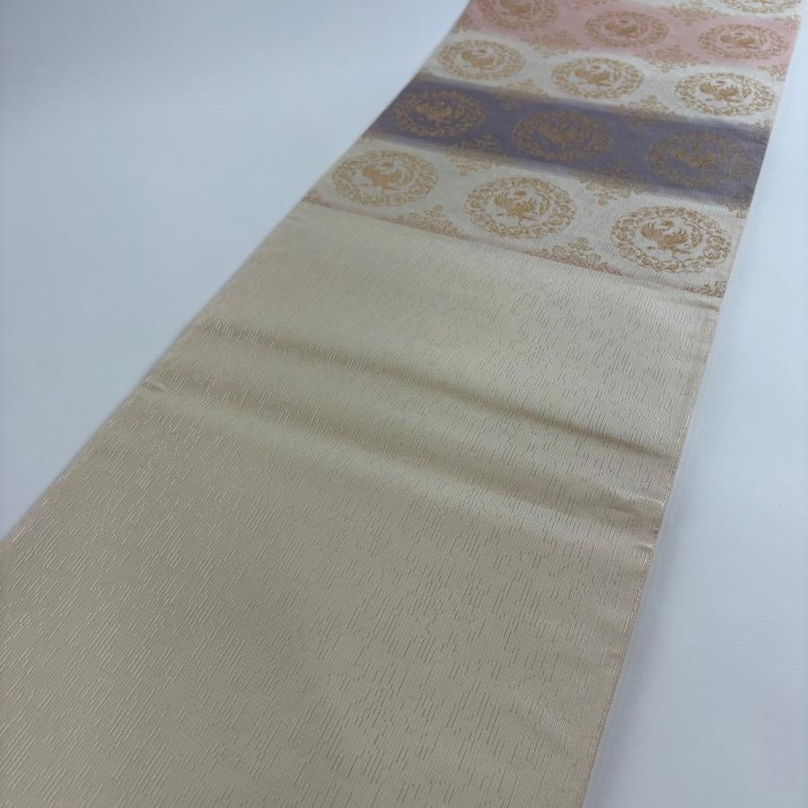 美品 袋帯 秀品 鳳凰 華文 金糸 クリーム 六通 正絹 中古 : リユース