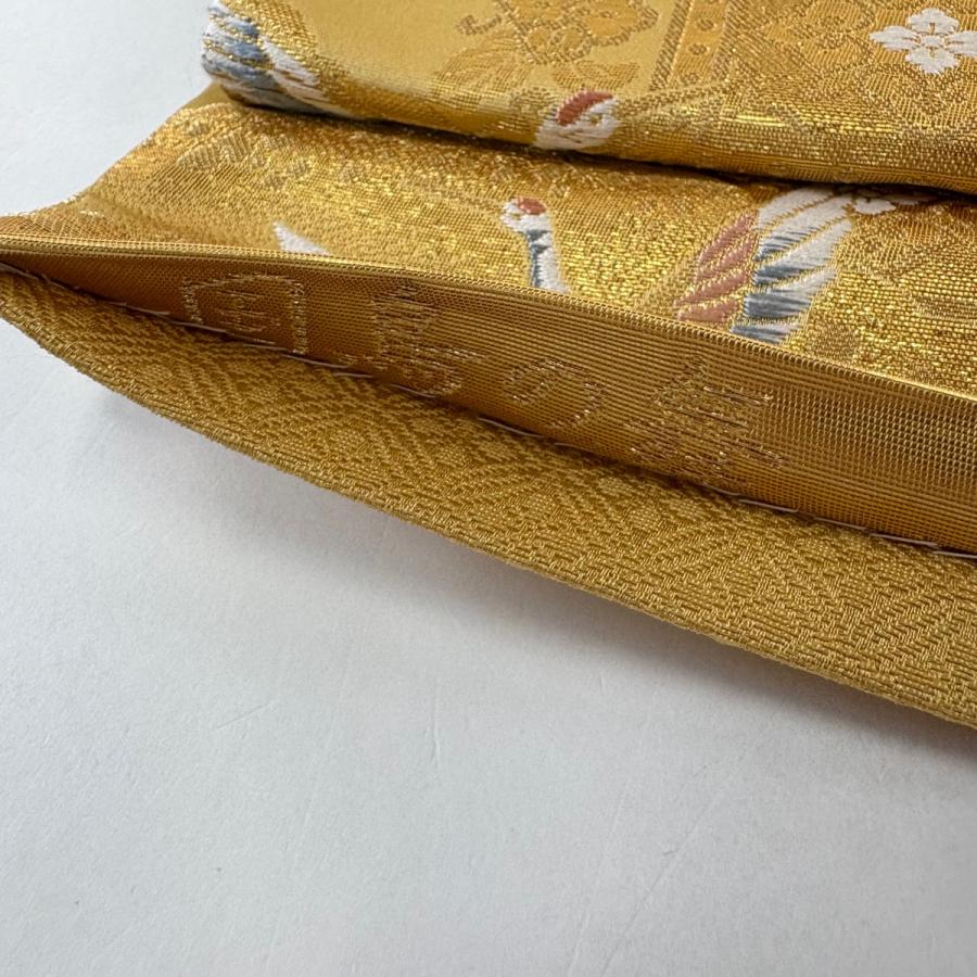 袋帯 秀品 国鳥の舞 華文 鳥 金色 六通 正絹 中古 : リユースセレクト