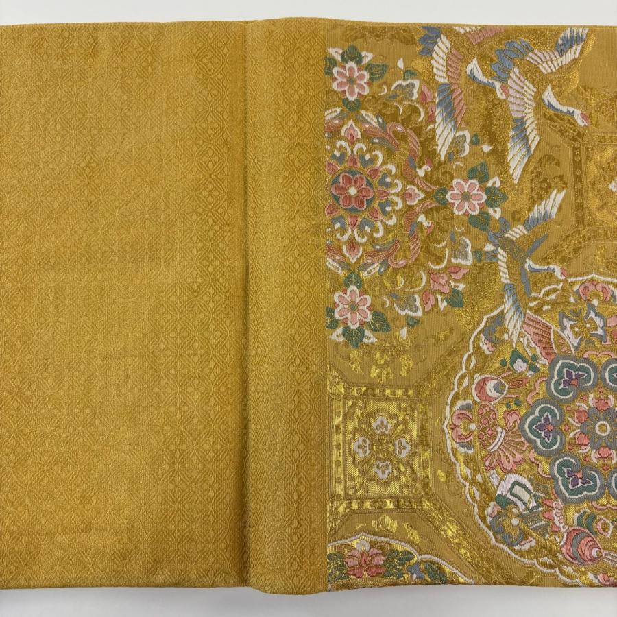 袋帯 秀品 国鳥の舞 華文 鳥 金色 六通 正絹 中古 : リユースセレクト