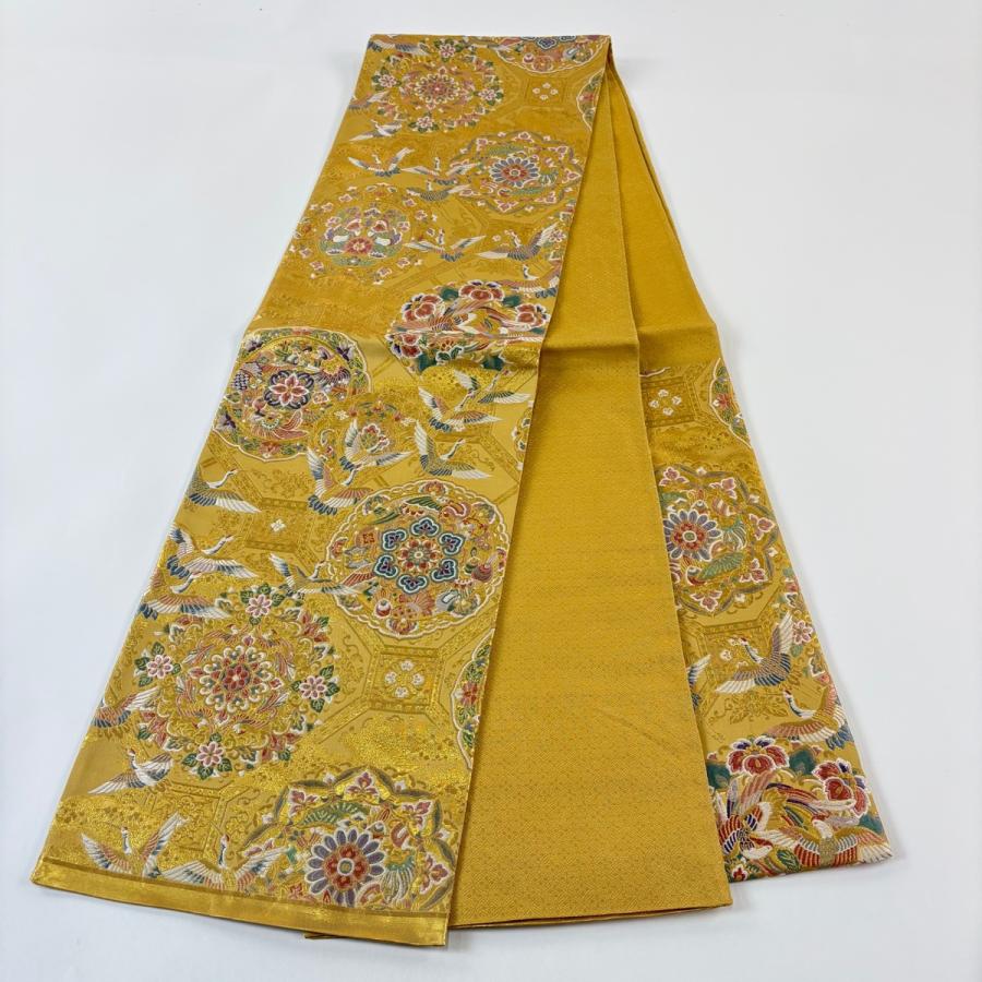 【美品】袋帯　人間国宝作品　大華文　六通　金色 袋帯 秀品 国鳥の舞 華文 鳥 金色 六通 正絹 中古 : リユースセレクト