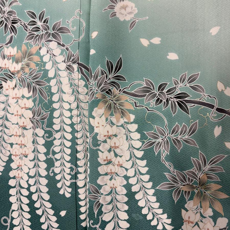 美品】 訪問着 身丈162cm 裄丈64.5cm M 袷 扇 草花 金彩 灰
