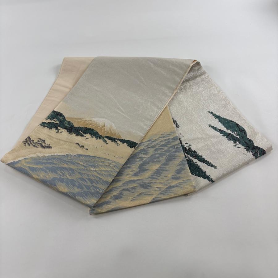 袋帯 名品 じゅらく 落款あり 横山大観 富士山 波 金糸 箔 金色 お太鼓 