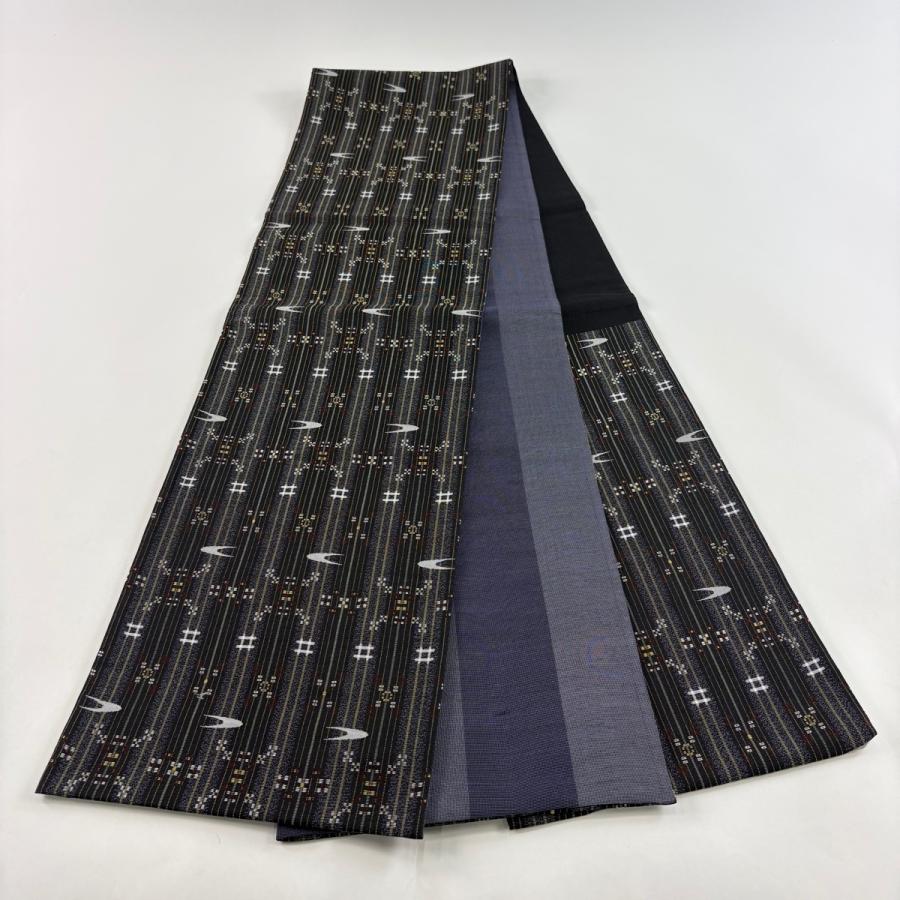 美品 袋帯 名品 縞 幾何学模様 黒 六通 正絹 中古_4