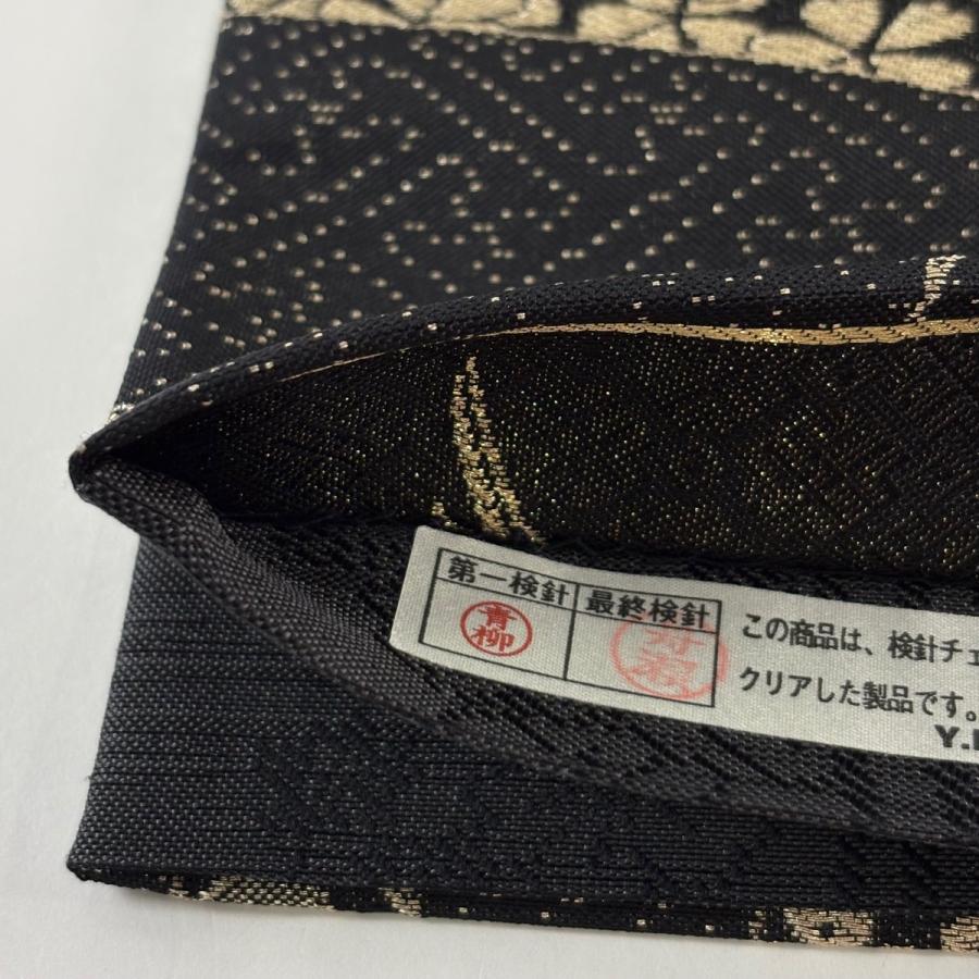 美品 袋帯 名品 斉藤三才 落款あり 雪芝 麻の葉 金糸 黒 全通 正絹 中古_2