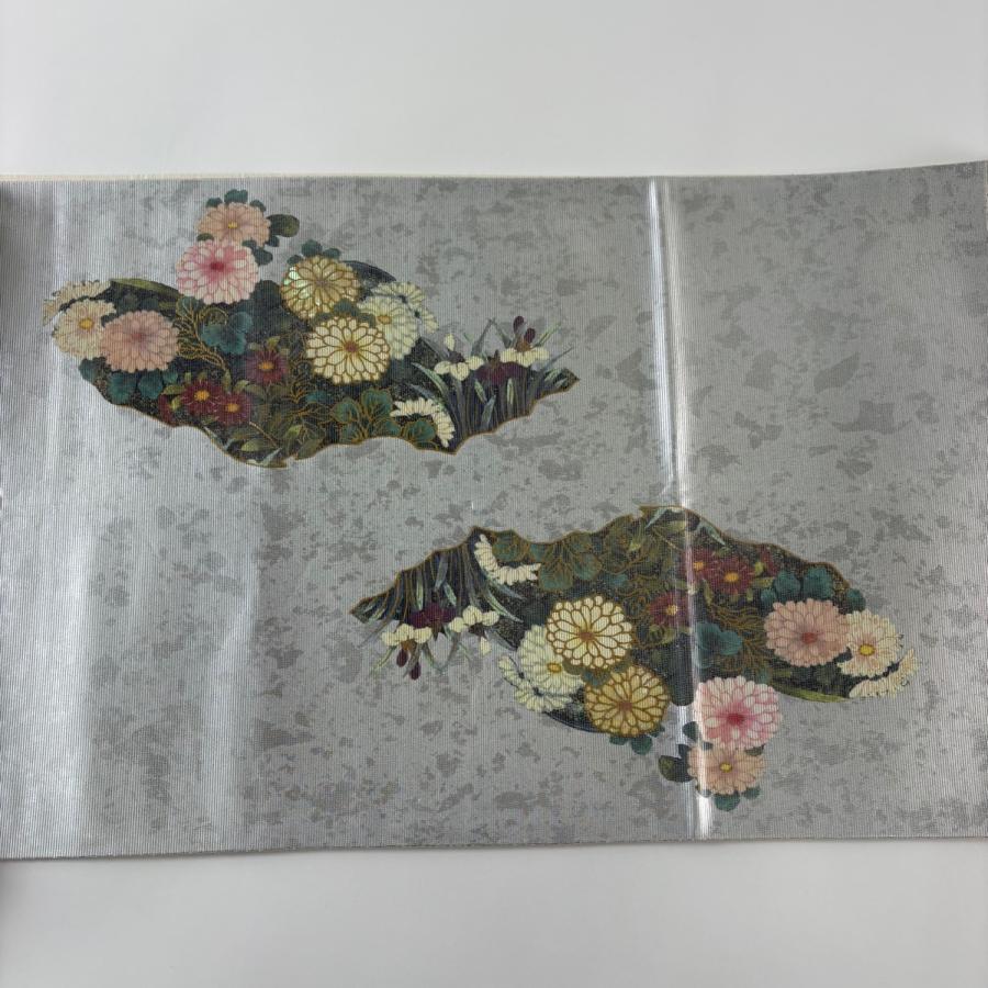 袋帯 秀品 草花 螺鈿箔 箔 銀色 お太鼓柄 正絹 中古 : リユース