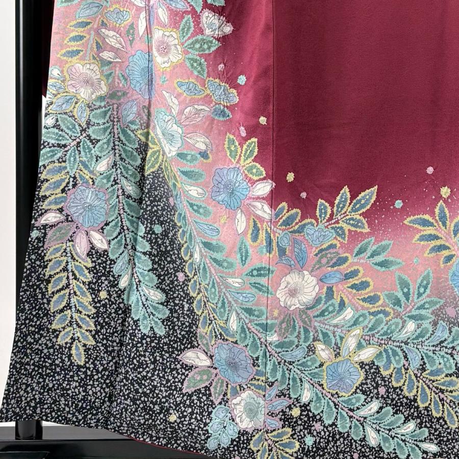 美品 振袖 身丈156.5cm 裄丈67.5cm L 袷 辻が花 染め分け ぼかし 赤紫 