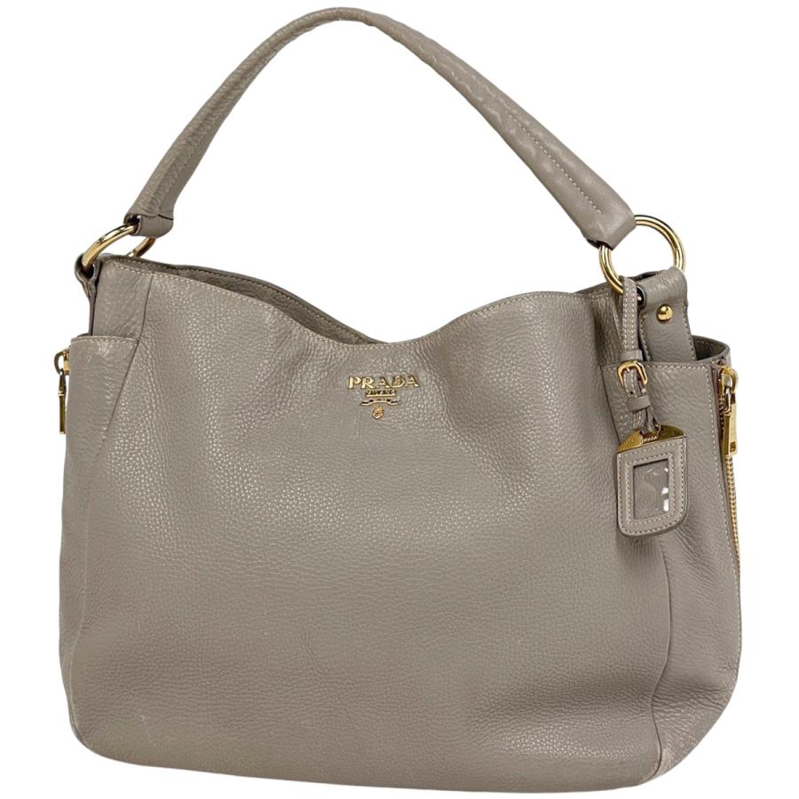 PRADA（プラダ） ロゴ ショルダーバッグ レザー グレー レディース