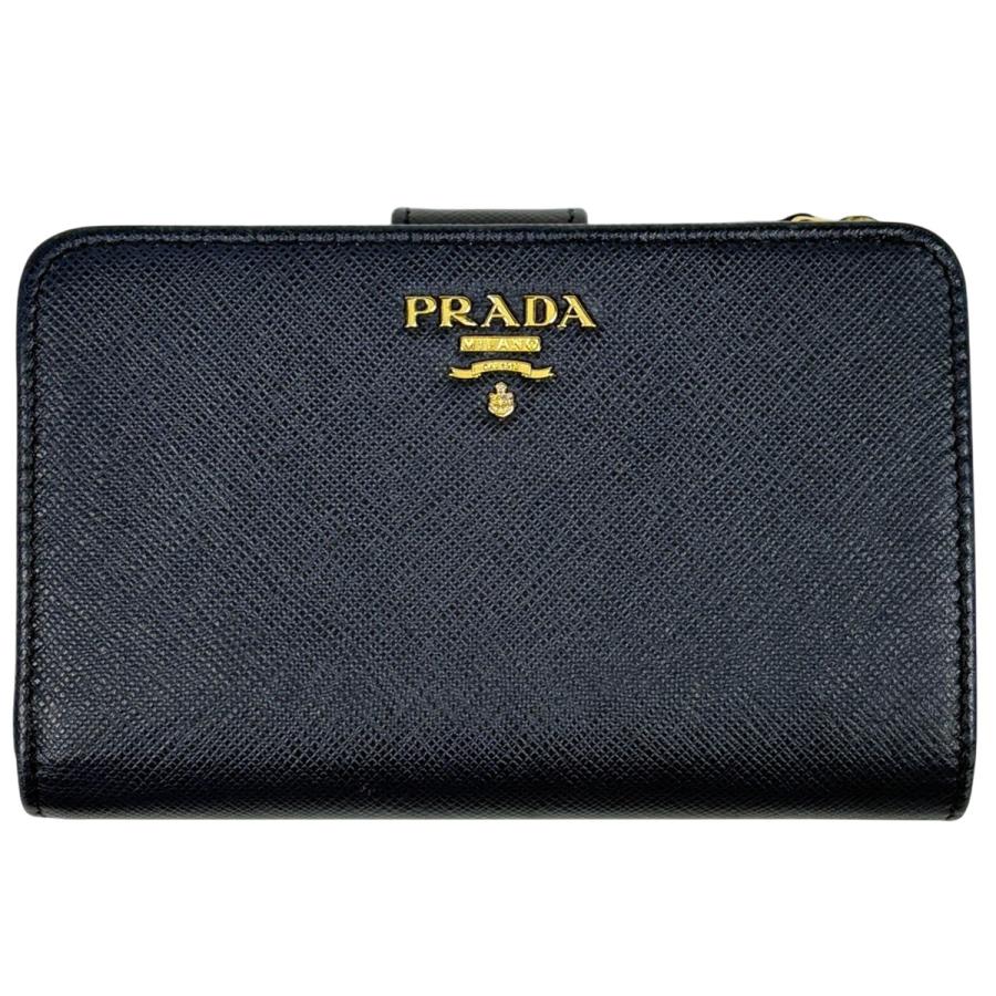 PRADA（プラダ） ロゴ 二つ折り財布 L字ファスナー サフィアーノレザー