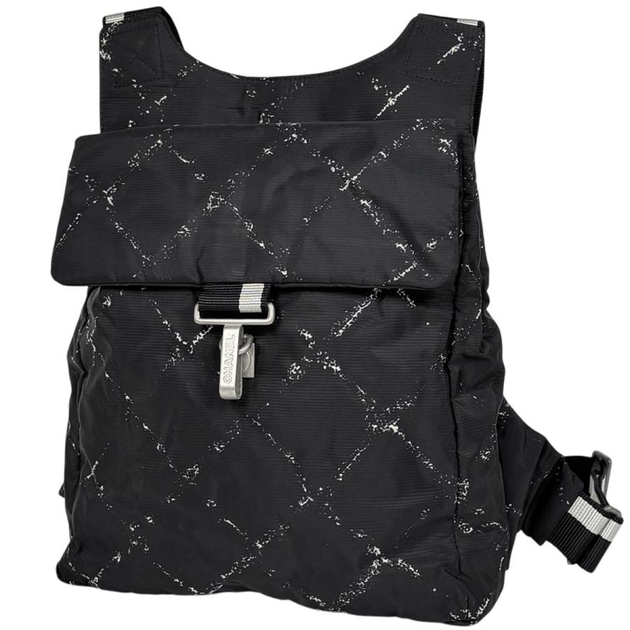 シャネル 旧トラベルライン リュックサック バッグ ナイロン×キャンバス 黒 CHANEL（シャネル） 旧 トラベルライン リュックサック ナイロン
