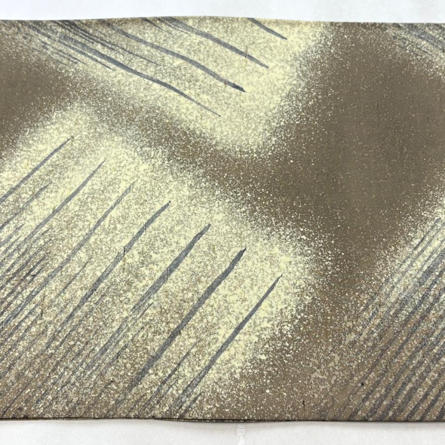 美品 袋帯 逸品 落款あり 証紙あり 牛首紬地 幾何学模様 茶色 全通 正絹 中古_3