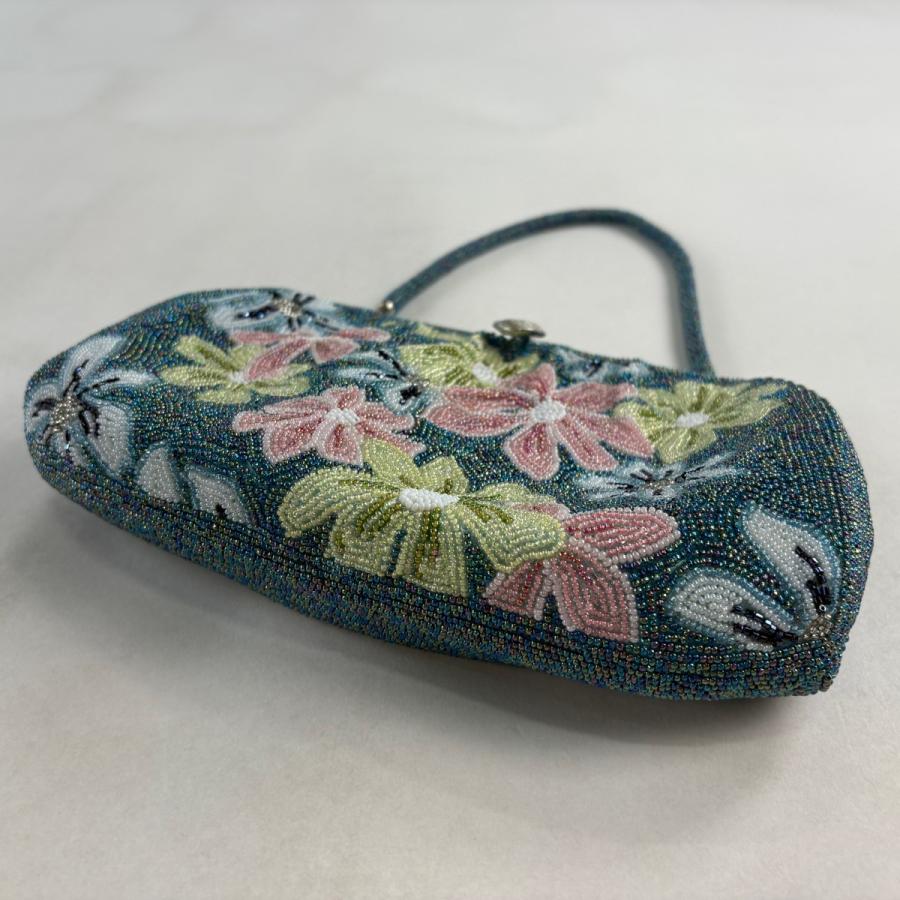 和装バッグ 優品 ビーズバッグフォーマル 花 青緑 ビーズ 和装小物