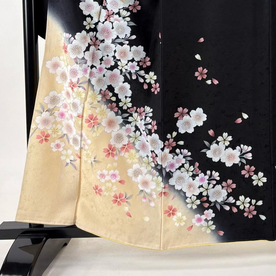 美品 振袖 身丈159cm 裄丈66.5cm M 袷 袋帯フルセット 桜 花びら 