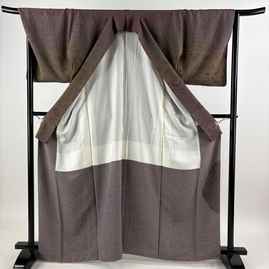 美品 訪問着 身丈165cm 裄丈68cm L 袷 前田仁仙 落款あり 草花 青海波 灰紫 正絹 逸品 中古_2