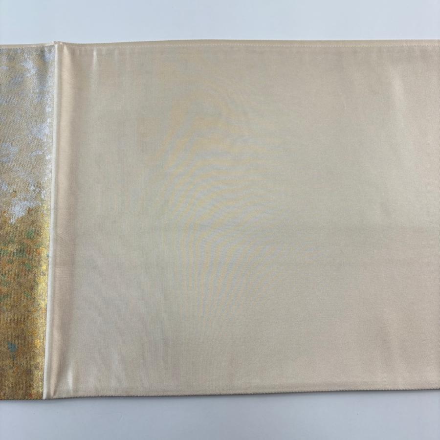 袋帯 秀品 鎧脅し 草花 金銀彩 ベージュ お太鼓柄 正絹 中古 在庫一掃