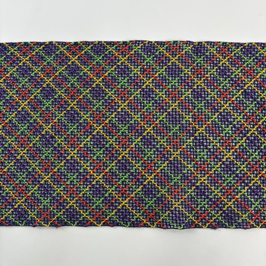 美品 名古屋帯 秀品 夏帯 羅織 八寸名古屋帯 松葉仕立て 斜め格子 青紫