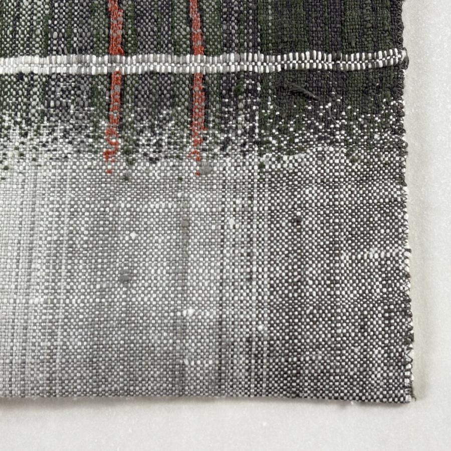 美品 名古屋帯 逸品 渡文 落款あり 八寸名古屋帯 松葉仕立て 幾何学模様 灰緑 正絹 中古_4