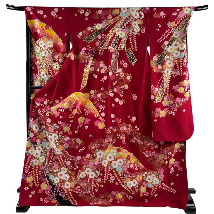 美品 振袖 身丈174.5cm 裄丈69cm L 袷 翠山工房 落款あり 辻が花 金彩